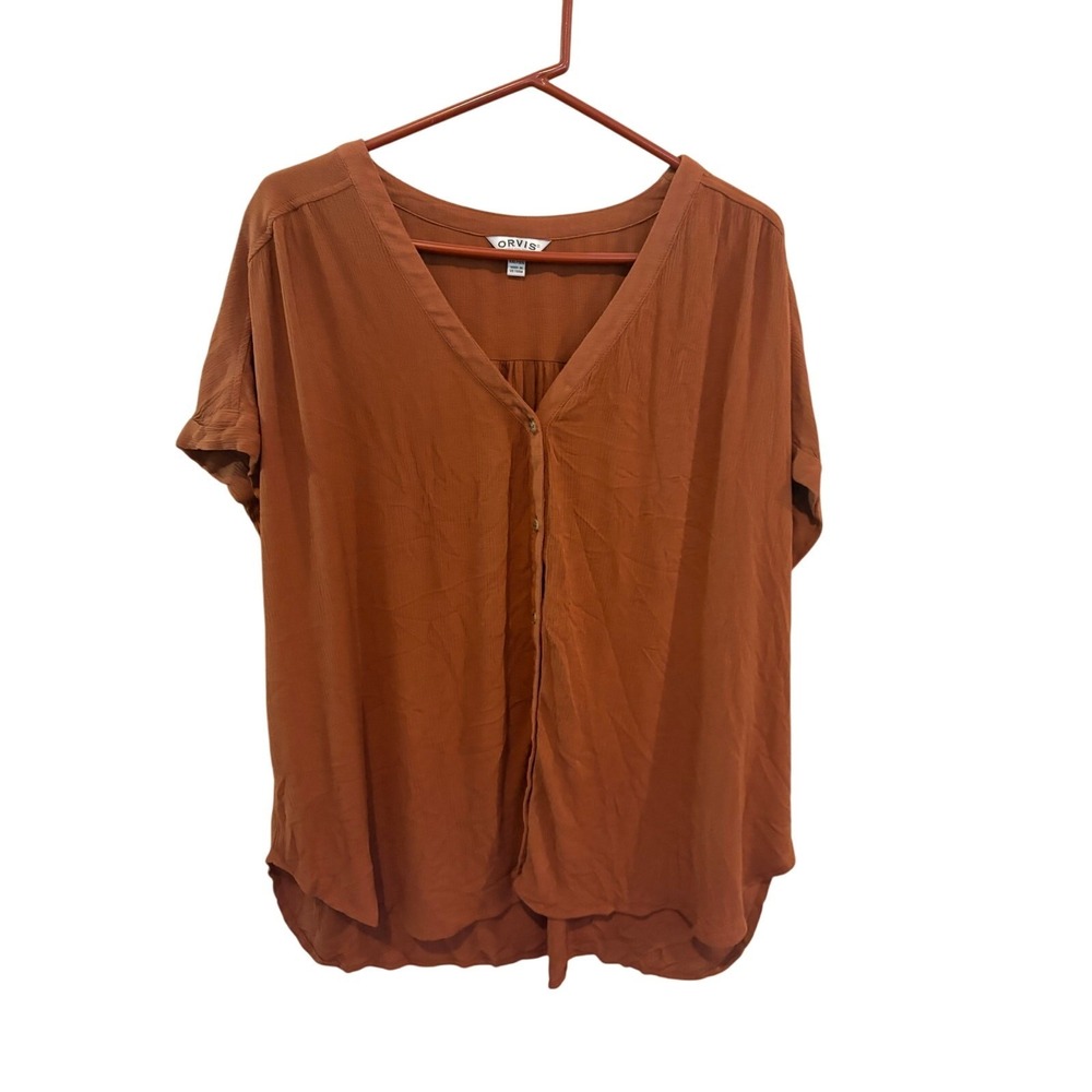 Orvis Women's Short Sleeve Button Front Blouse Shirt (XX-Large in Rust) EUC